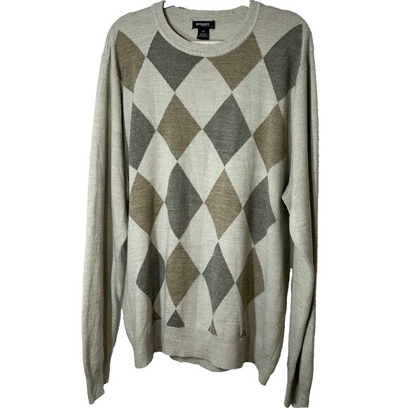System Collection Sweater XXL Men's Argyle Diamond Print Crew Long SL Casual - Picture 1 of 8